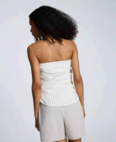 Kenneth Cole Cotton Stripe Strapless Rouched Fitted Bustier Top In Gray