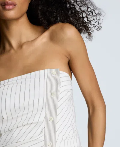 Kenneth Cole Cotton Stripe Strapless Rouched Fitted Bustier Top In Gray