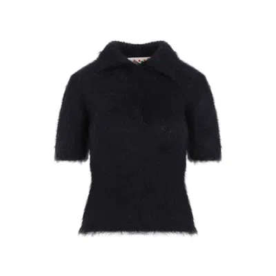 Marni Fuzzy Short Sleeve Sweater In Black