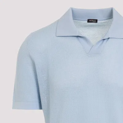 Kiton Cotton Polo Shirt Perforated Fabric In Blue