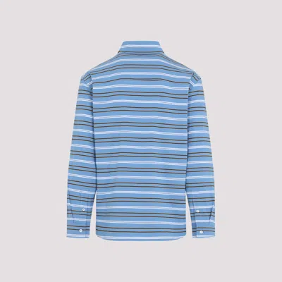Marni Light Blue Cotton Turtleneck Polo With Horizontal Stripes
