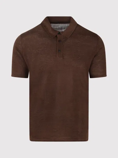 Roberto Collina Linen Knit Polo Shirt In Brown