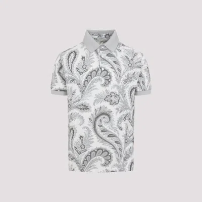 Etro Paisley Print Cotton Polo Shirt In White