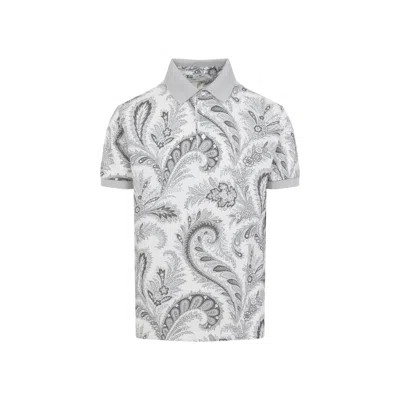 Etro Paisley Print Cotton Polo Shirt In White