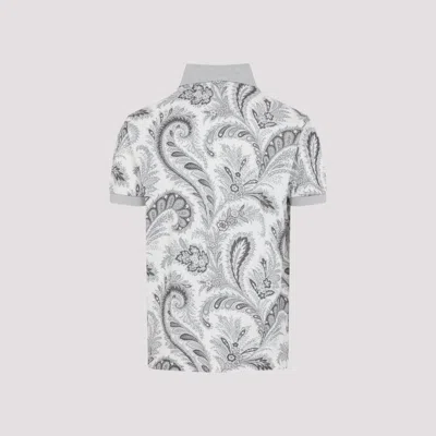 Etro Paisley Print Cotton Polo Shirt In White