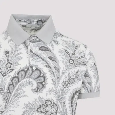 Etro Paisley Print Cotton Polo Shirt In White