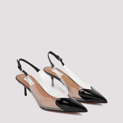 Alaïa Le Coeur Black Patent Leather High Slingback In Animal Print