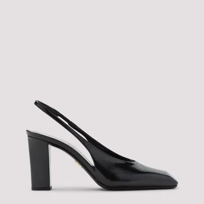 Prada Block Heel Patent Finish Pointed Toe Ballerina Shoes In Black