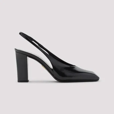 Prada Block Heel Patent Finish Pointed Toe Ballerina Shoes In Black