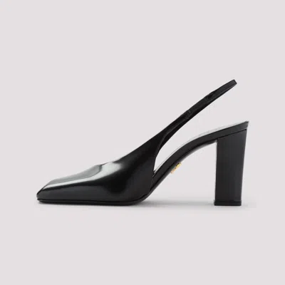 Prada Block Heel Patent Finish Pointed Toe Ballerina Shoes In Black