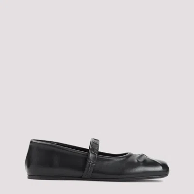 Marni Black Ballerinas With Embossed Bow Detail On The Front In Leather Woman