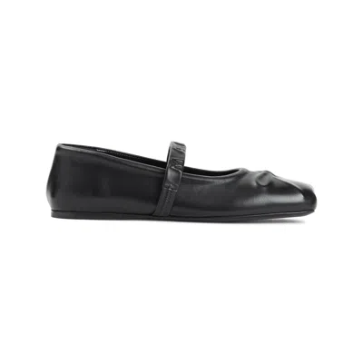 Marni Black Ballerinas With Embossed Bow Detail On The Front In Leather Woman