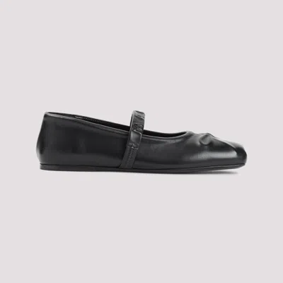 Marni Black Ballerinas With Embossed Bow Detail On The Front In Leather Woman