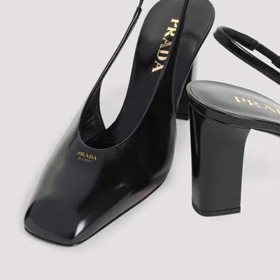 Prada Block Heel Patent Finish Pointed Toe Ballerina Shoes In Black
