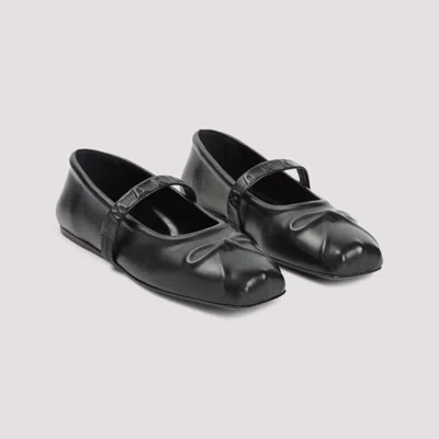 Marni Black Ballerinas With Embossed Bow Detail On The Front In Leather Woman