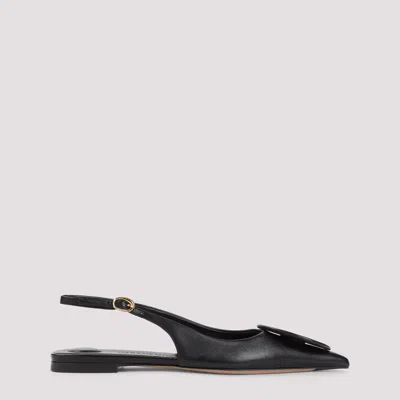 Jacquemus Duelo Slingback Leather Flats In Black