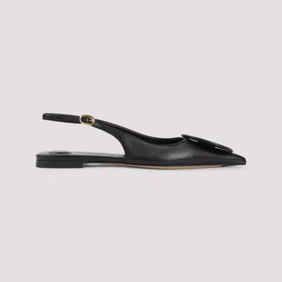 Jacquemus Duelo Slingback Leather Flats In Black