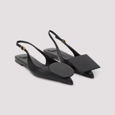 Jacquemus Duelo Slingback Leather Flats In Black