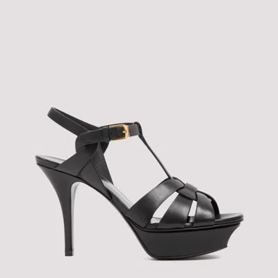 Saint Laurent Tribute Black Sandals With Platform In Patent Leather Woman