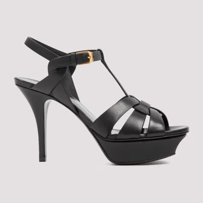 Saint Laurent Tribute Black Sandals With Platform In Patent Leather Woman