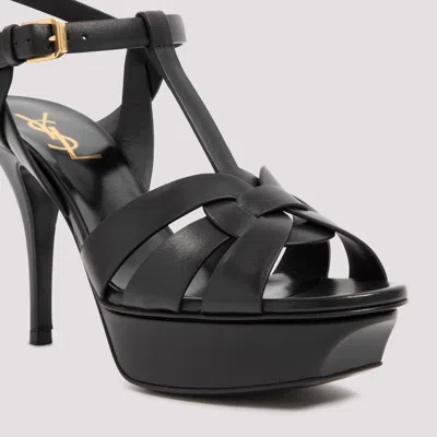 Saint Laurent Tribute Black Sandals With Platform In Patent Leather Woman