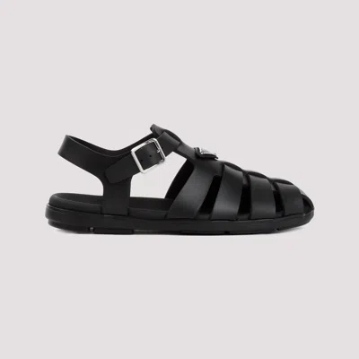 Prada Black Rubber Sandals With Tech Straps And Buckle Closure In Black