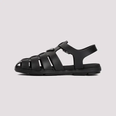 Prada Black Rubber Sandals With Tech Straps And Buckle Closure In Black