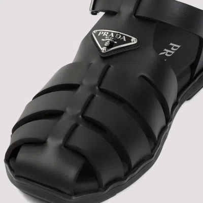 Prada Black Rubber Sandals With Tech Straps And Buckle Closure In Black