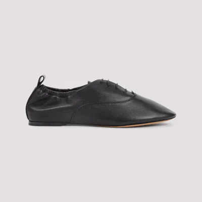 Lanvin Pointed-toe Leather Flats With Gathered Elastic Collar