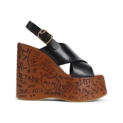 Chloé Maxime Leather Slingback Platform Wedge Sandals