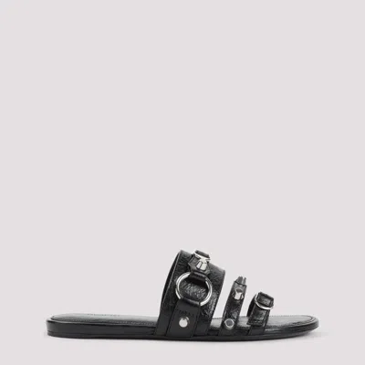 Balenciaga City Nappa Leather Flat Slides In Black