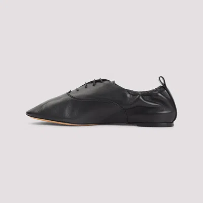 Lanvin Pointed-toe Leather Flats With Gathered Elastic Collar