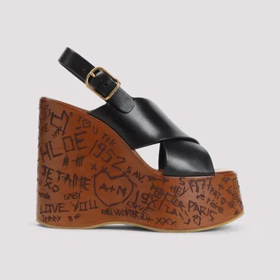 Chloé Maxime Leather Slingback Platform Wedge Sandals