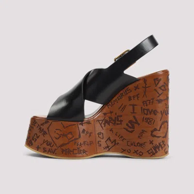 Chloé Maxime Leather Slingback Platform Wedge Sandals