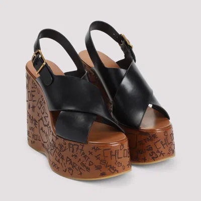 Chloé Maxime Leather Slingback Platform Wedge Sandals