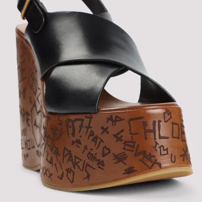 Chloé Maxime Leather Slingback Platform Wedge Sandals