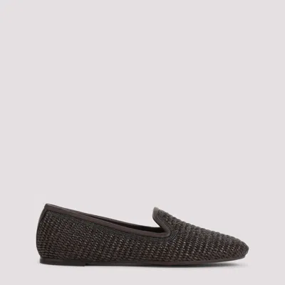 Brunello Cucinelli Woven Slip-on Brown Shoes With Elegant Detailing In Black
