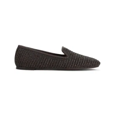 Brunello Cucinelli Woven Slip-on Brown Shoes With Elegant Detailing In Black