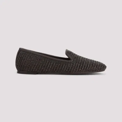 Brunello Cucinelli Woven Slip-on Brown Shoes With Elegant Detailing In Black