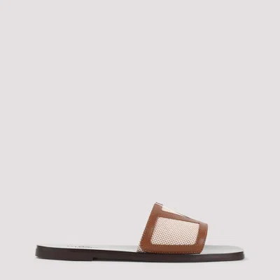 Valentino Garavani Viva Superstar Slide Sandal In Canvas Fabric And Nappa Leather
