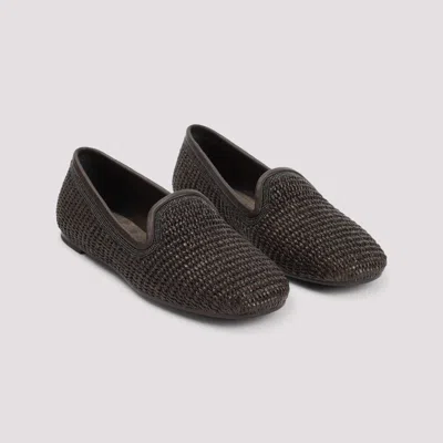Brunello Cucinelli Woven Slip-on Brown Shoes With Elegant Detailing In Black