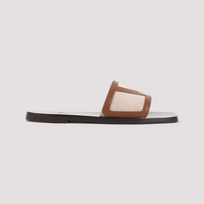 Valentino Garavani Viva Superstar Slide Sandal In Canvas Fabric And Nappa Leather