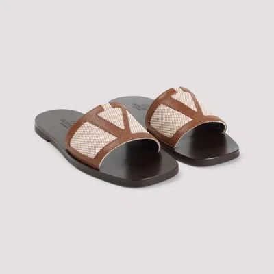 Valentino Garavani Viva Superstar Slide Sandal In Canvas Fabric And Nappa Leather
