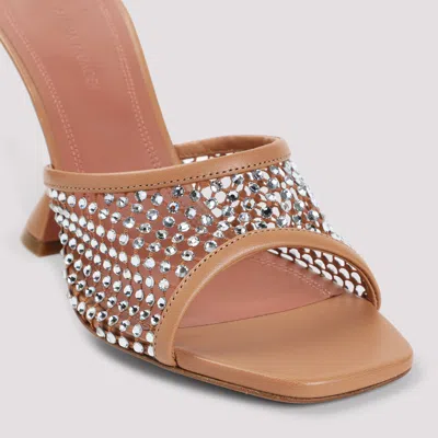 Amina Muaddi Tan Lupita Crystal Net Slipper Heeled Sandals