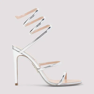 René Caovilla Silver Open Toe Heels In Metallic