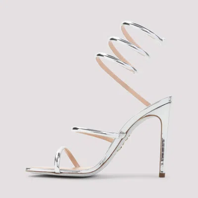 René Caovilla Silver Open Toe Heels In Metallic
