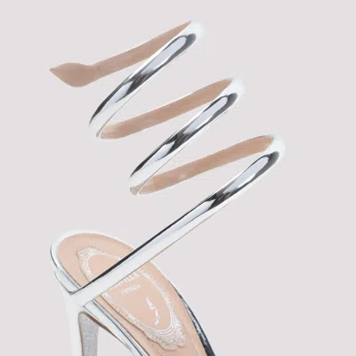 René Caovilla Silver Open Toe Heels In Metallic
