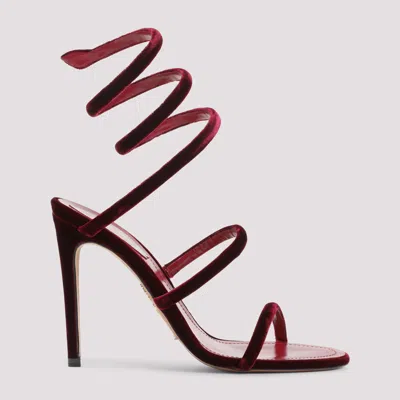 René Caovilla Velvet Snake Spiral Strap Sandals In Burgundy