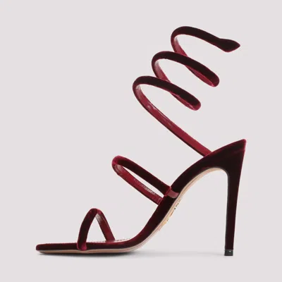 René Caovilla Velvet Snake Spiral Strap Sandals In Burgundy