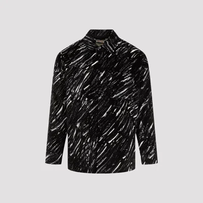 Marni Flocked Denim Oversized Shirt With Crayon Print In Black